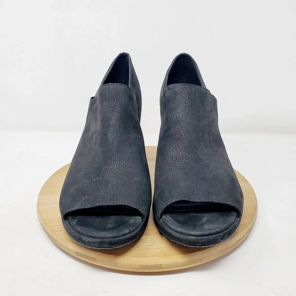 Eileen Fisher Milton Shoes Womens 10 Black Nubuck Cut Out Side Peep Toe‎ Bootie